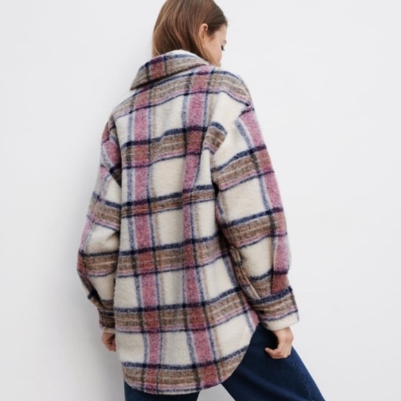 ZARA CREAM/PINK WOOL BLEND SHACKET NWOT! MEDIUM - Picture 7 of 9